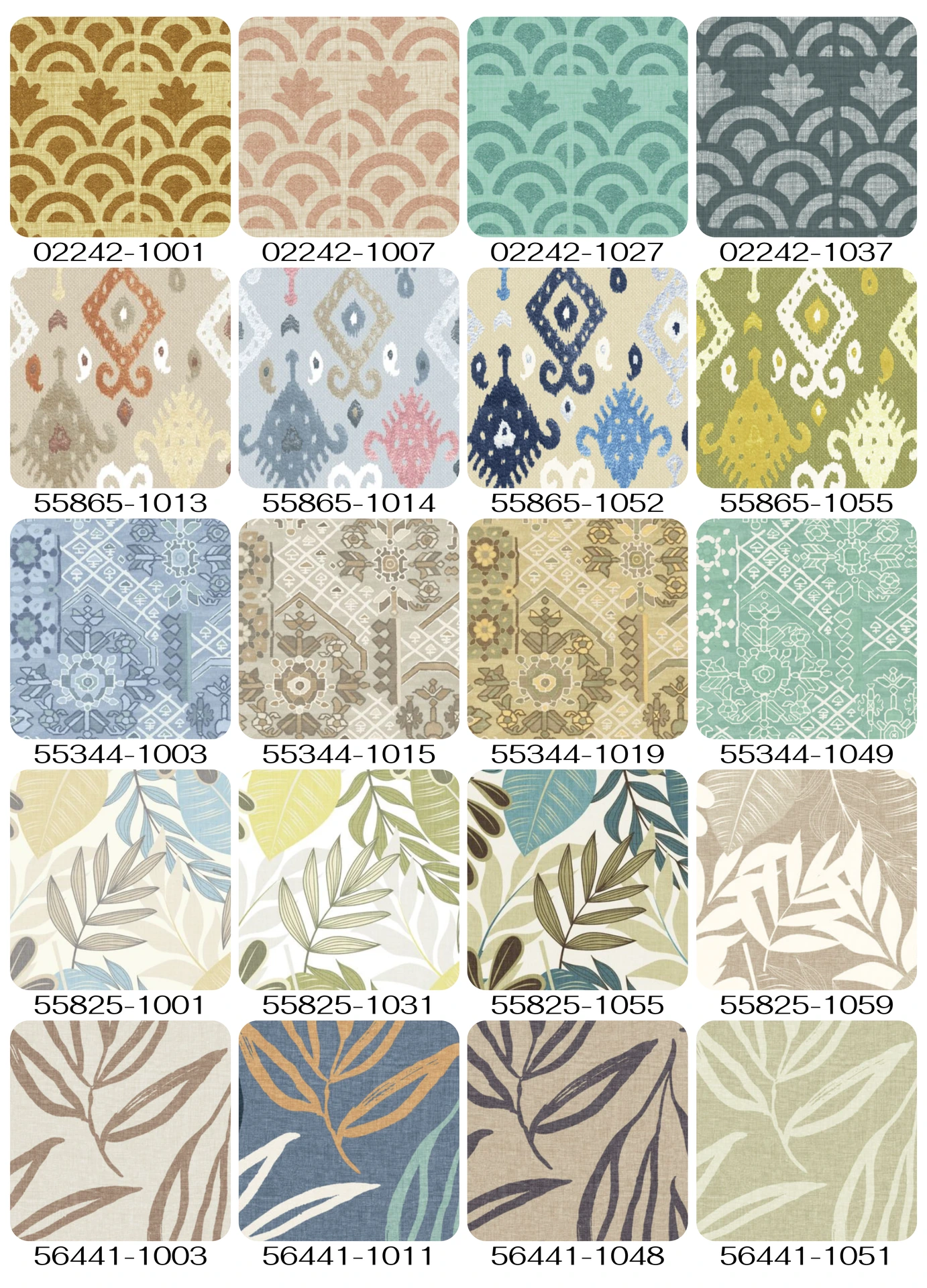 Catálogo de diseños para mantelería con estampados florales y decorativos